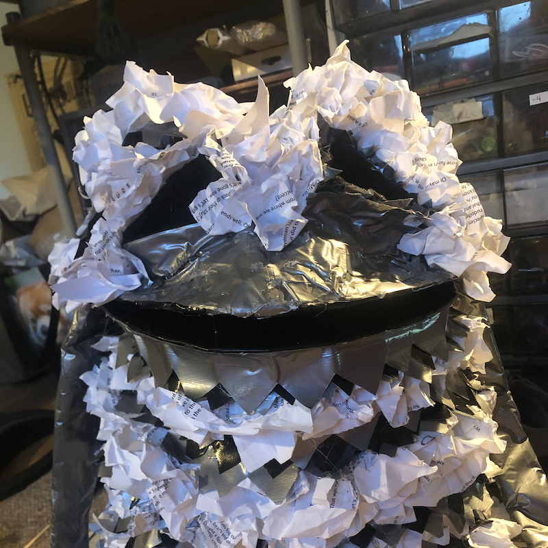 A squat, frog-like puppet made of crumpled paper. Picture links to project page.